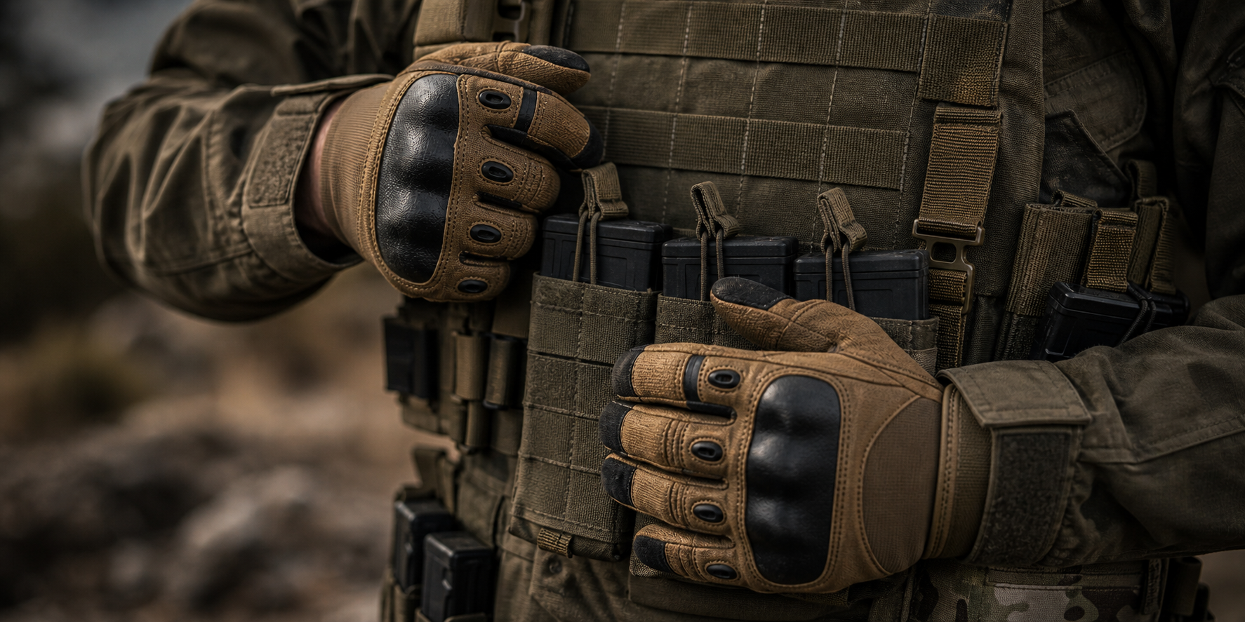 BL TAC Gloves collection banner showing tactical gloves being used with field kit