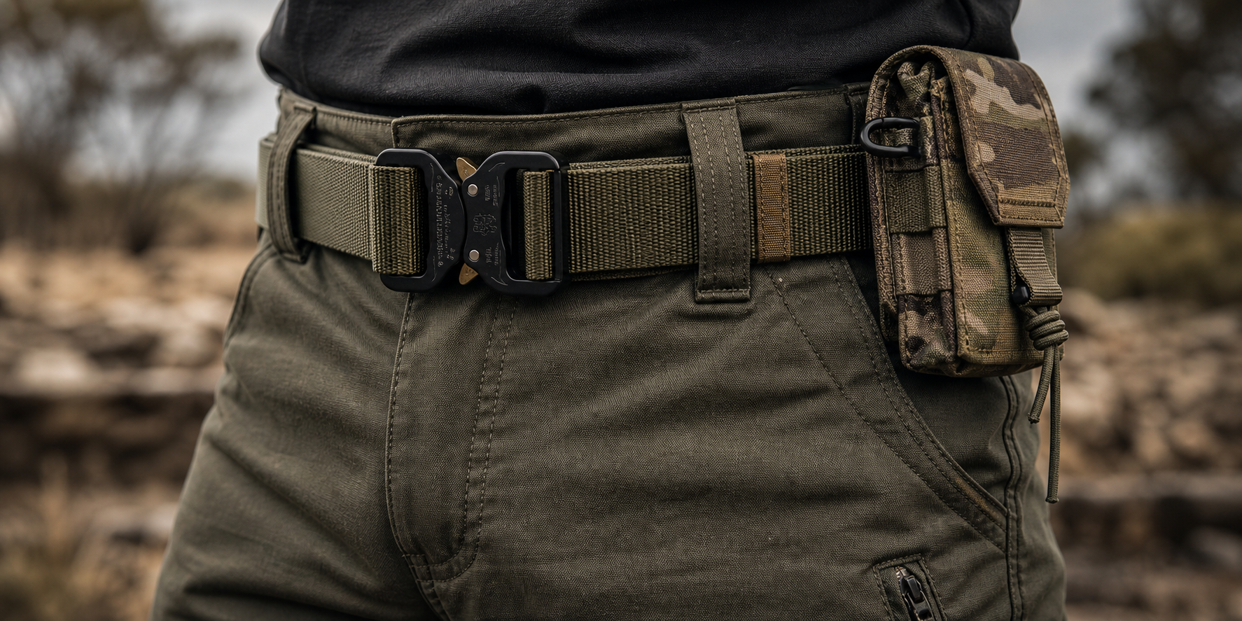 BL TAC Belts collection banner showing a tactical belt worn with field trousers and pouch gear
