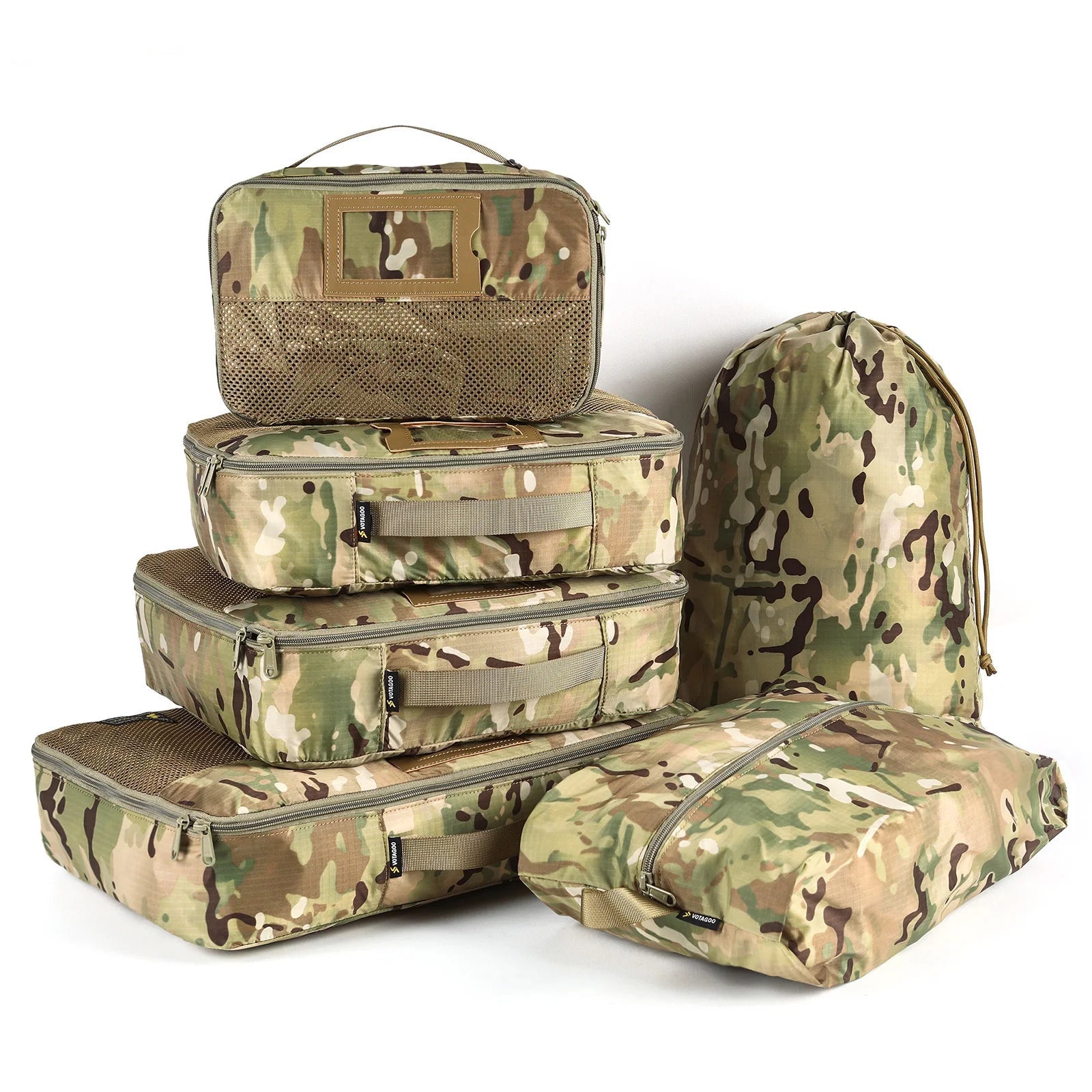 Multicam travel packing cubes set on a white background