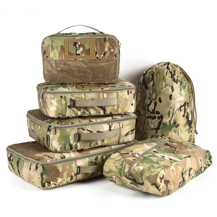 Multicam travel packing cubes set on a white background