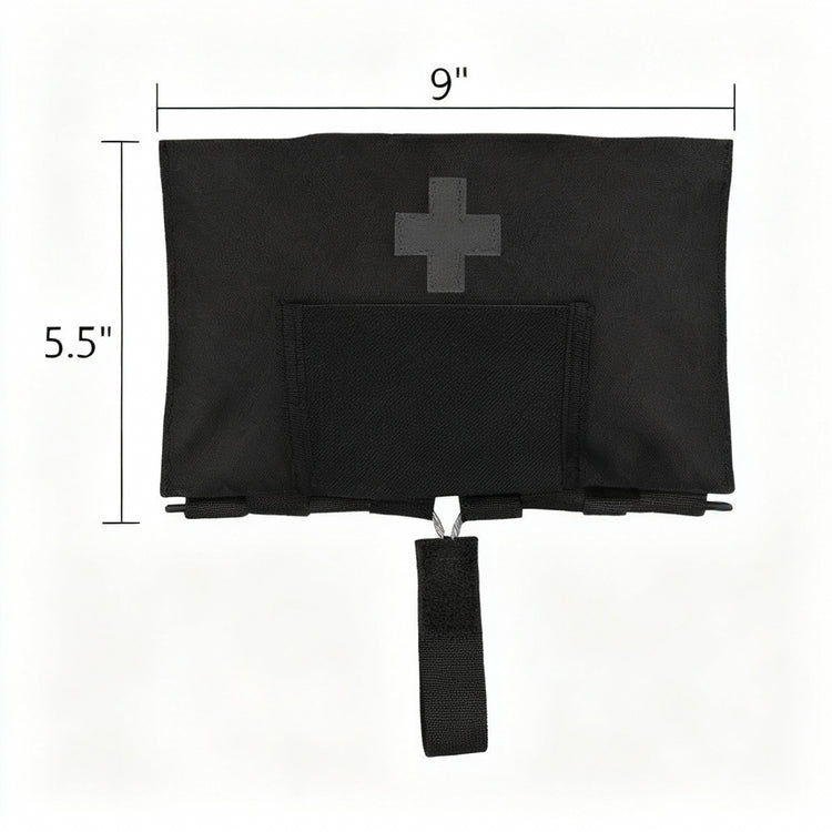 Black tactical pouch with a cross design and measurements on a white background, featuring the Krydex logo.