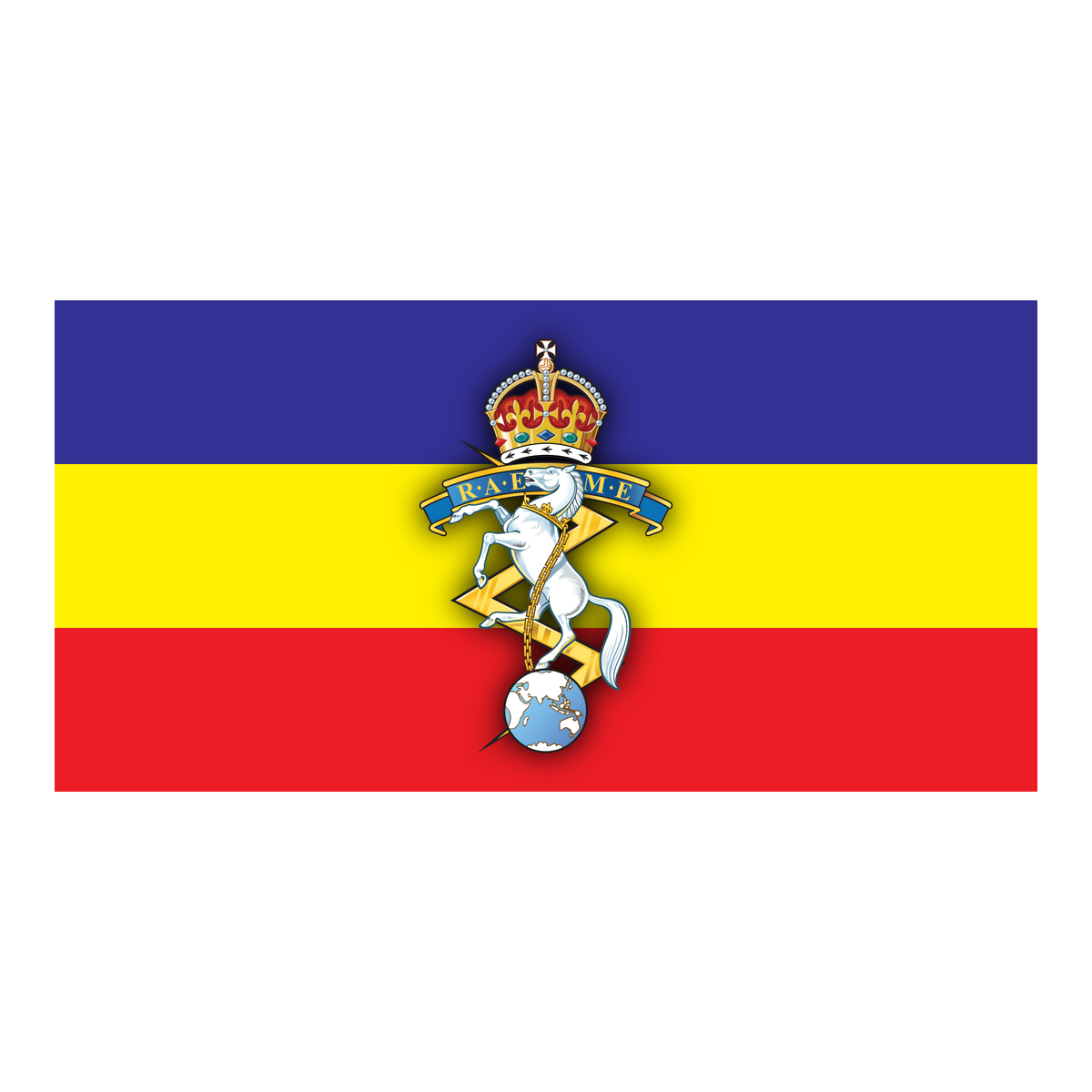 Royal Australian Electrical and Mechanical Engineers (RAEME) Badge Flags, Blue/Yellow/Red, front view