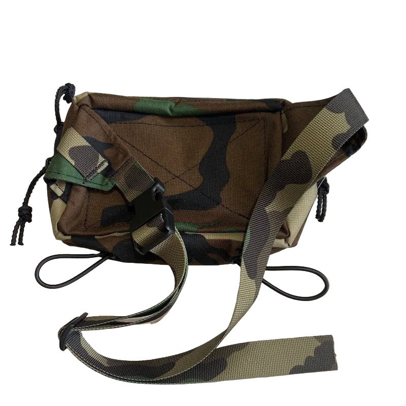 Woodland Camouflage Crossbody Waist Bag Fanny Pack with a strap on a white background
