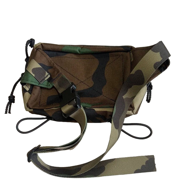 Woodland Camouflage Crossbody Waist Bag Fanny Pack with a strap on a white background