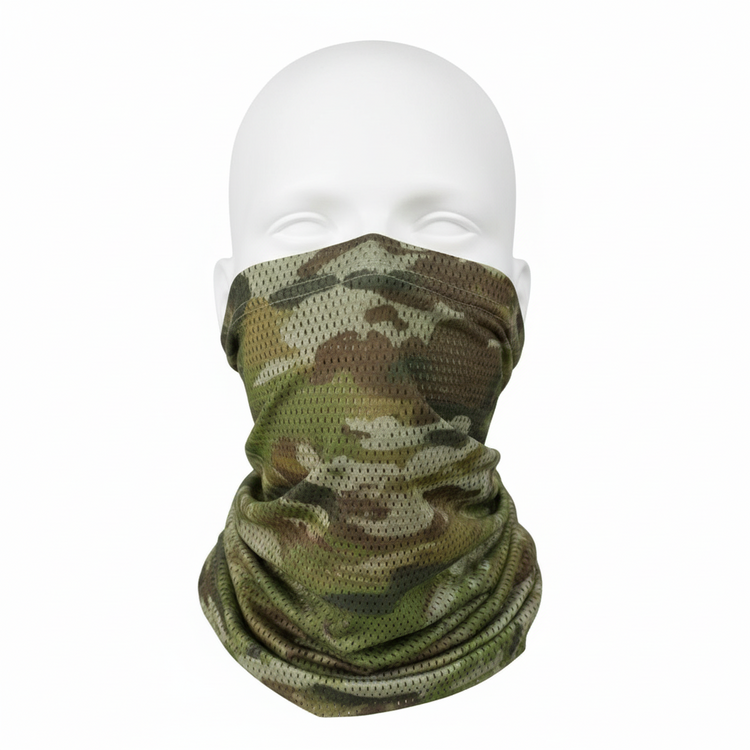 Australian Multicam Camouflage Uniform AMCU neck gaiter face shield on a white mannequin head