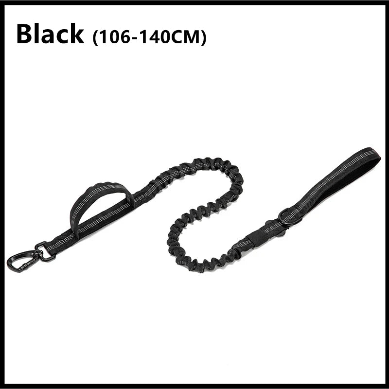 Black dog leash with handle on a white background
