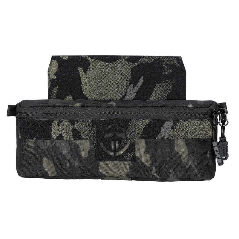 Camouflage pencil case with zipper on a white background, featuring the Toptacpro brand.
