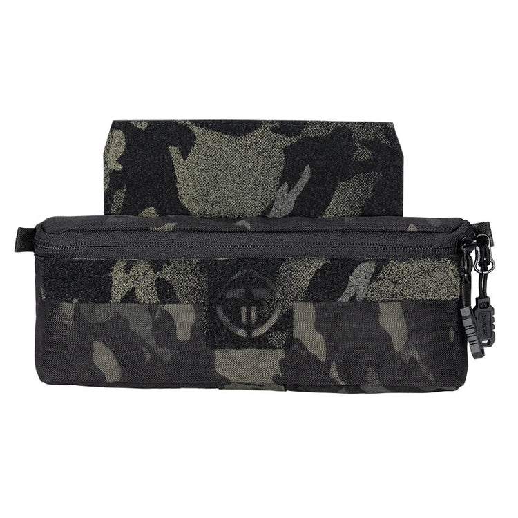 Camouflage pencil case with zipper on a white background, featuring the Toptacpro brand.