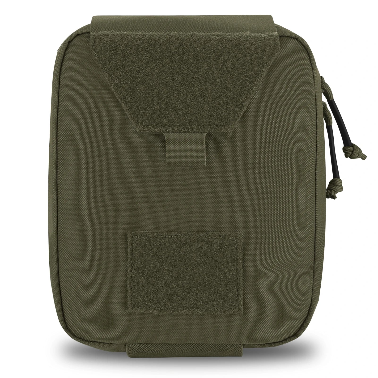 Green tactical pouch with a patch on a white background