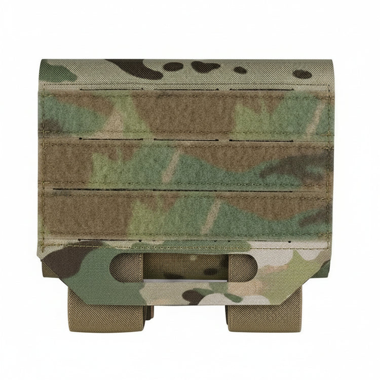 Camouflage pouch with a visible brand logo on a white background