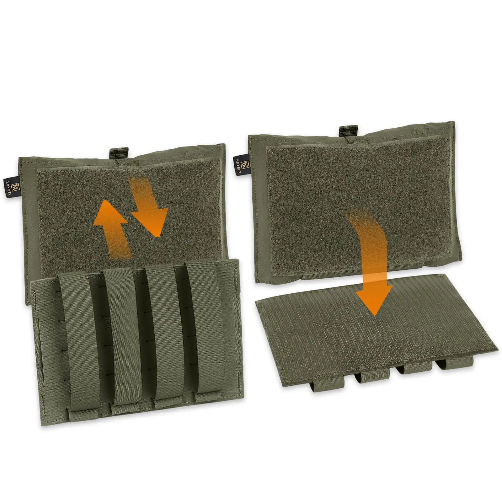 Set of tactical pouches with MOLLE straps on a white background