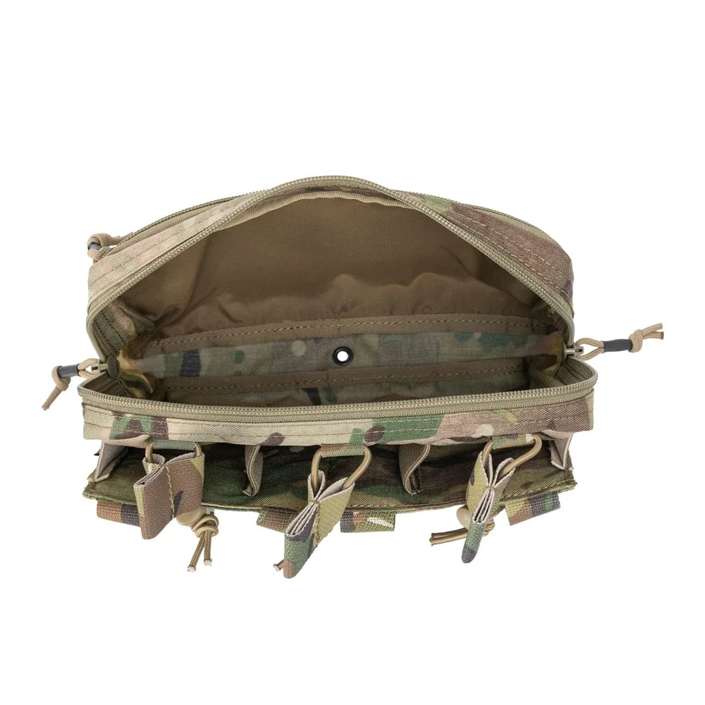 Multicam-patterned pouch with open design on a white background