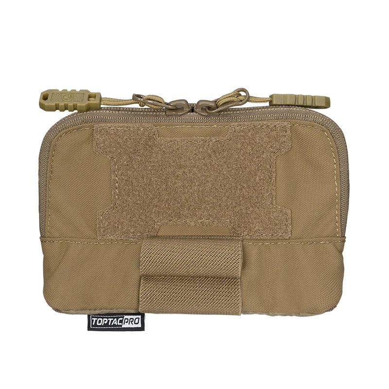 Tan tactical pouch with a patch on a white background.
