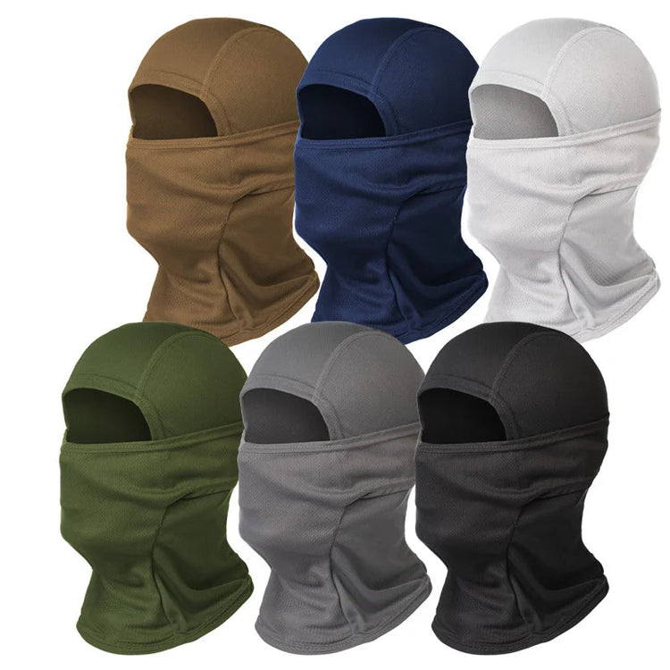 Set of six balaclavas in different colors on a white background