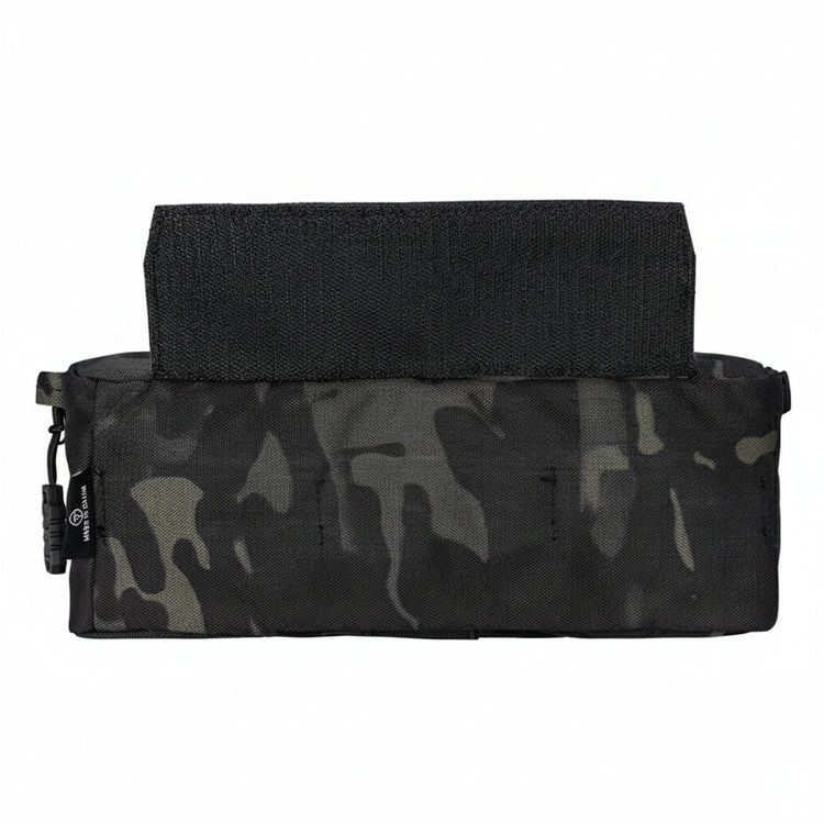 Black tactical pouch with camouflage pattern on a white background.