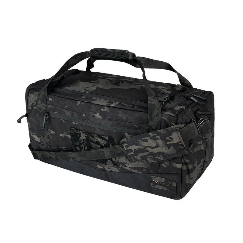 Multicam Black camouflage duffel bag on a white background