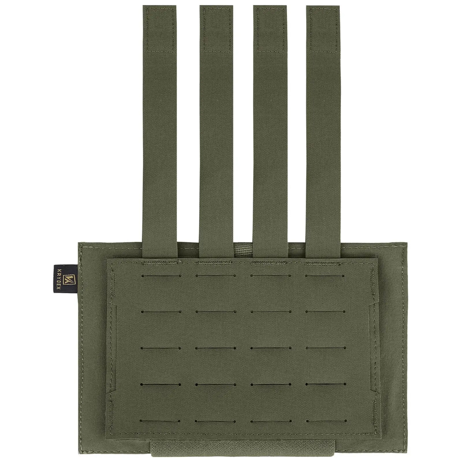Green tactical magazine pouch with straps on a white background