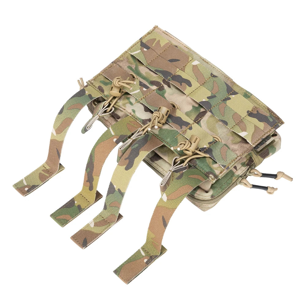Camouflage pouch with multiple straps on a white background