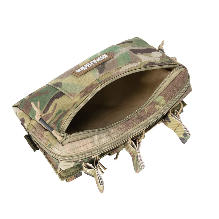 Camouflage pouch with a visible brand logo on a white background