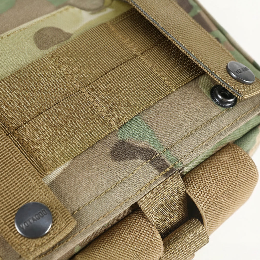 Molle straps with buckle on a camouflage background