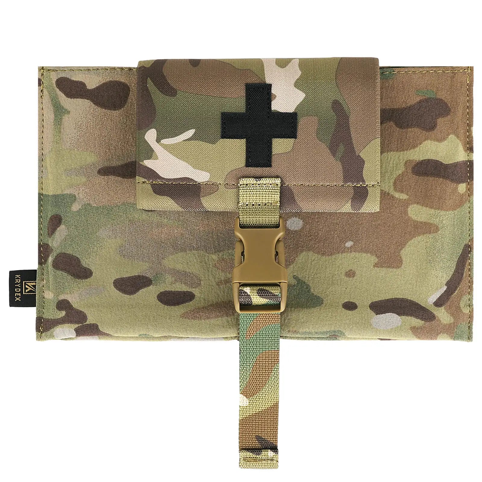 Camouflage first aid kit with a cross emblem on a white background