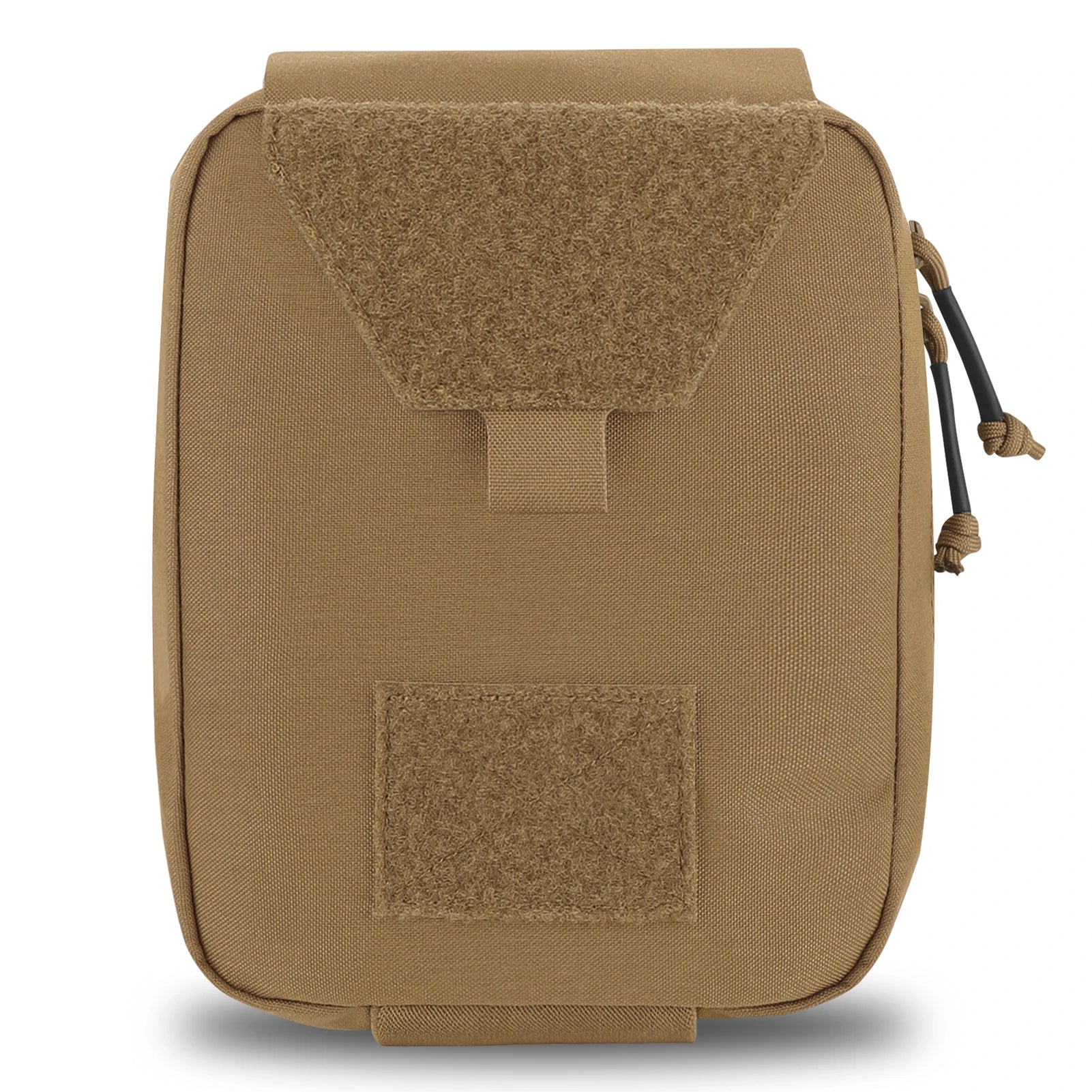 Tan tactical pouch with a patch on a white background
