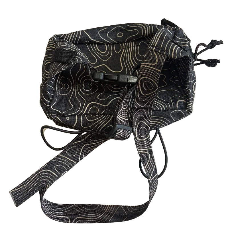 Contour Black Crossbody Waist Bag Fanny Pack with white contour patterns on a white background