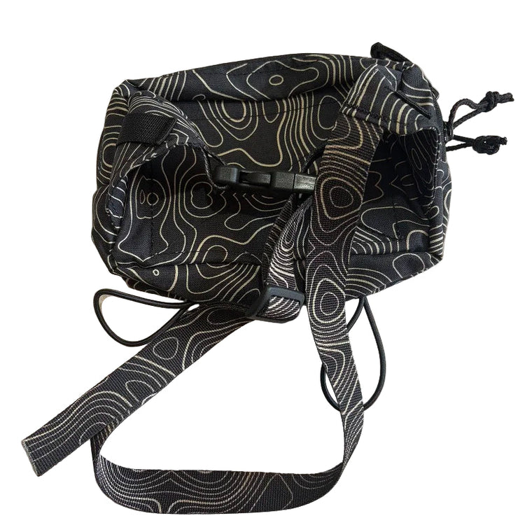 Contour Black Crossbody Waist Bag Fanny Pack with white contour patterns on a white background