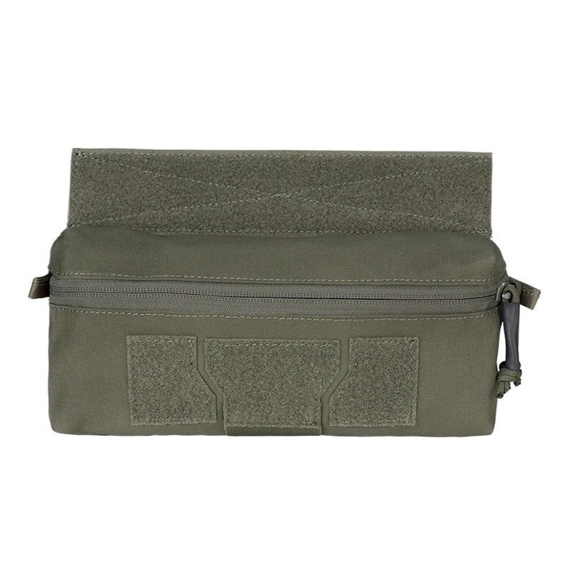 Green tactical pouch with multiple zippers on a white background