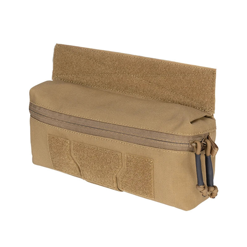 Tan tactical pouch with zipper on a white background.