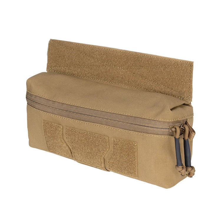 Tan tactical pouch with zipper on a white background.