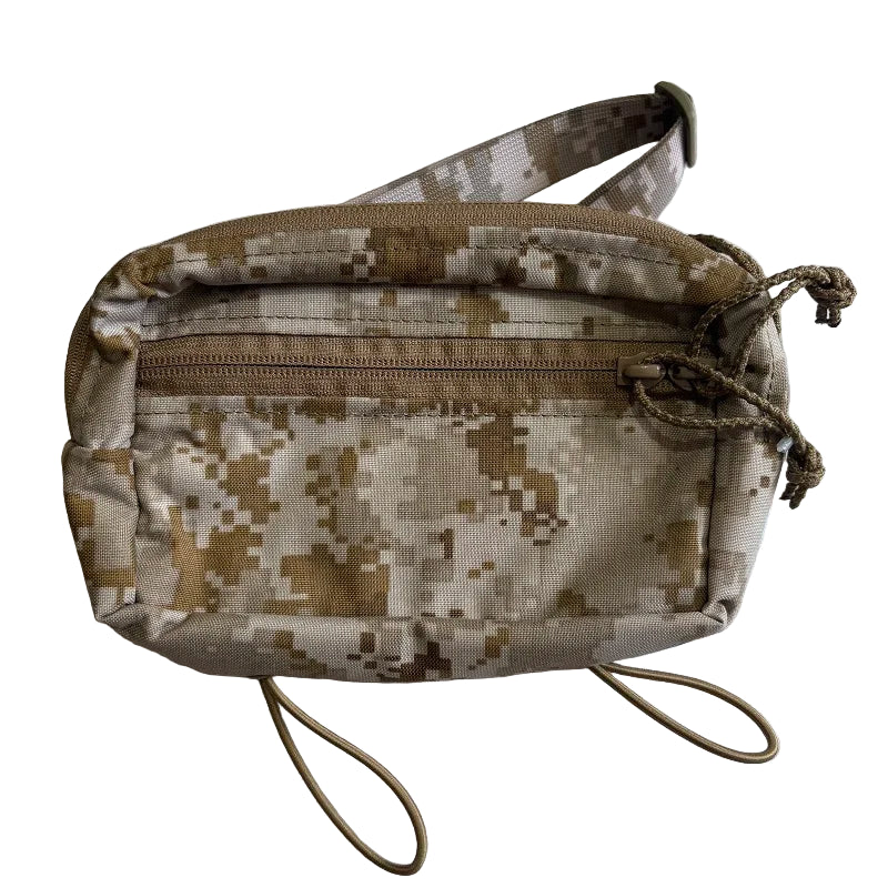 desert digital Camouflage Crossbody Waist Bag Fanny Pack with multiple zippers on a white background