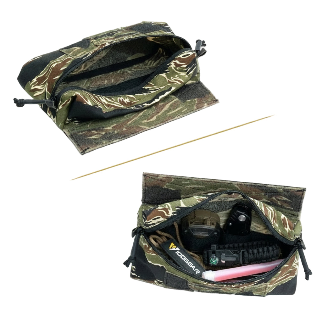 Camouflage pouch before and after loading