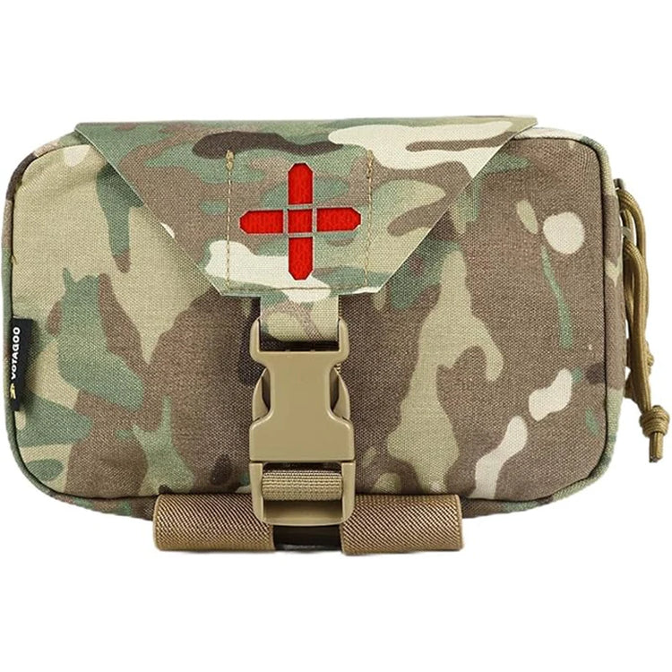 Camouflage medical bag with a red cross on a white background