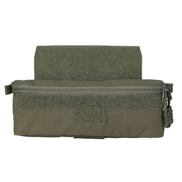 Green tactical pouch with zipper on a white background.