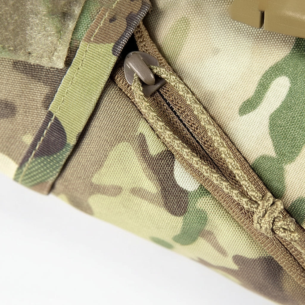 Camouflage bag with zipper on a white background