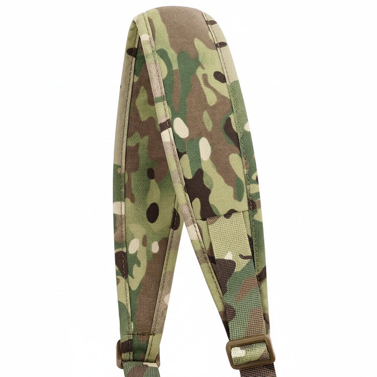 Camouflage-patterned strap on a white background