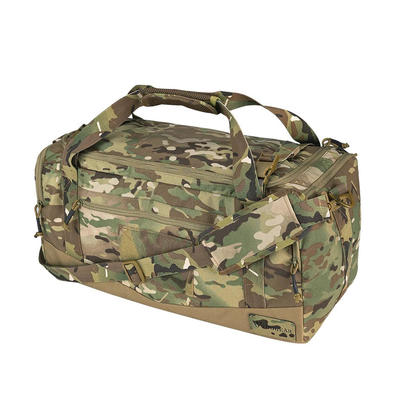 Multicam Camouflage duffel bag on a white background
