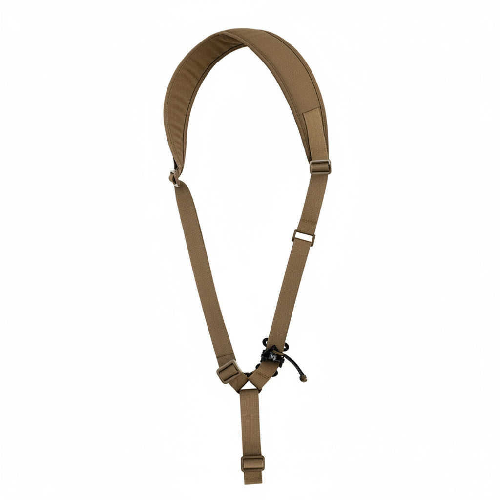 Tan tactical sling on a white background