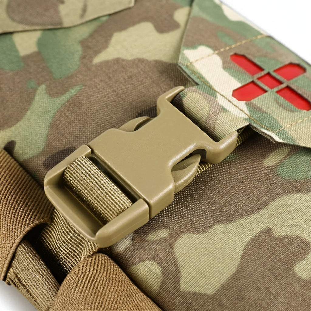 Camouflage belt with buckle on a matching camouflage background