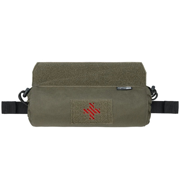 Green tactical pouch with red cross on a white background