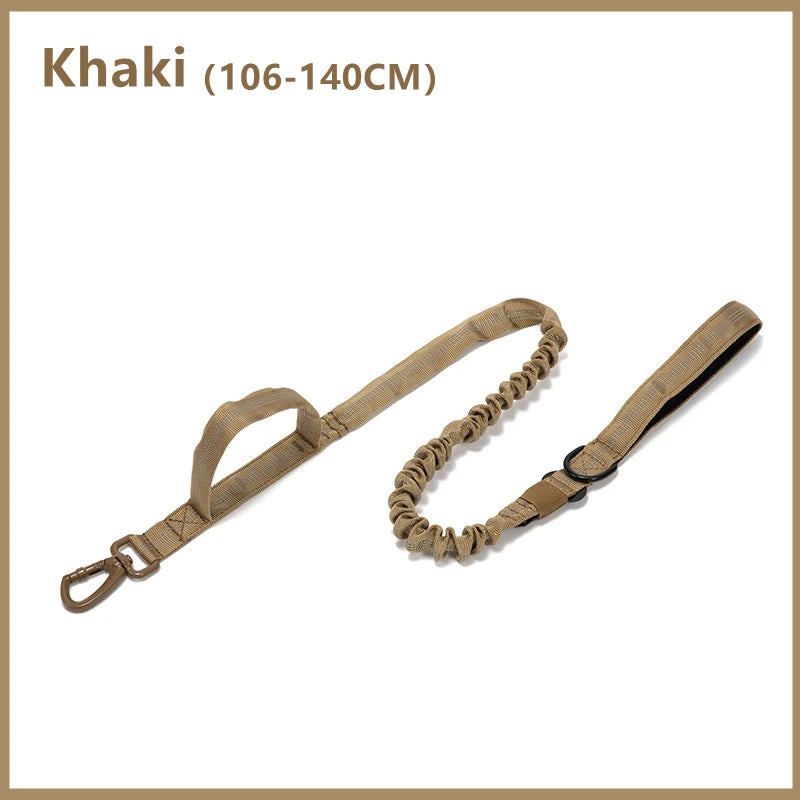Khaki dog leash with handle on a white background
