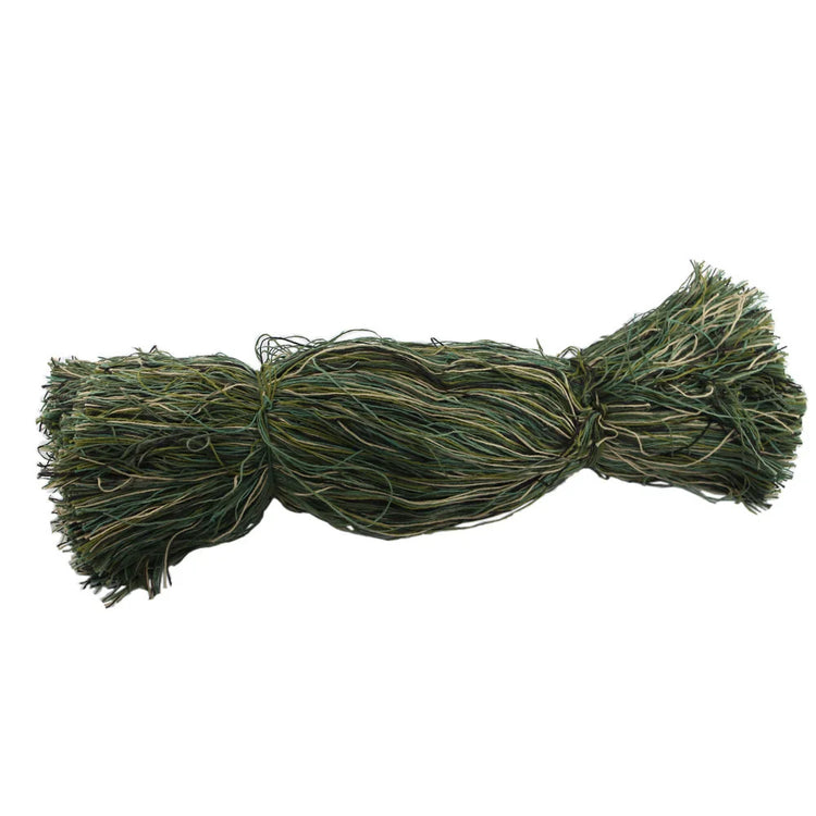 Bundle of green Ghillie Burlap / Yarn / Hessian / Twine / Jute on a white background