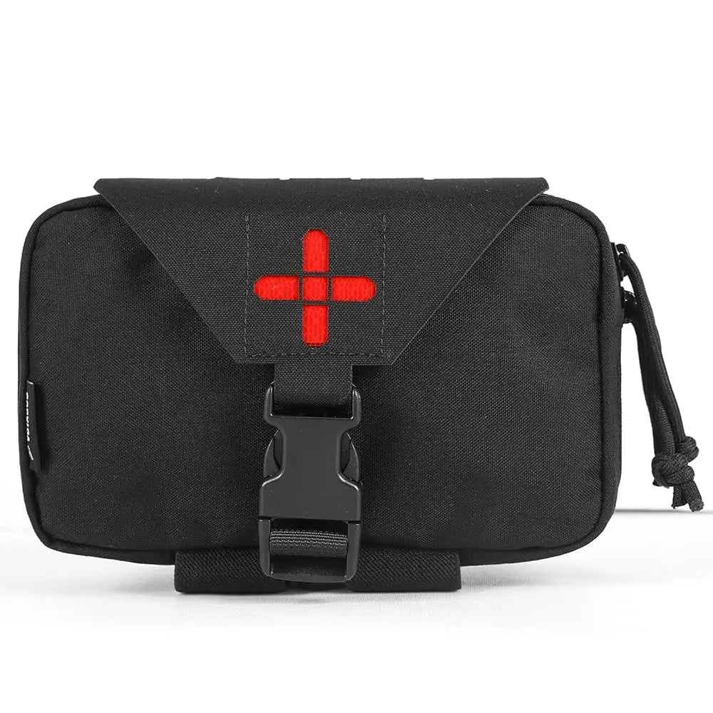 Black medical bag with a red cross on a white background
