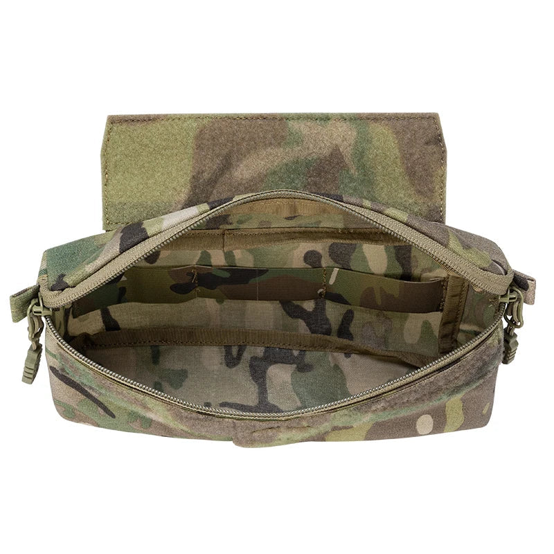 Camouflage pouch with multiple zippers on a white background, featuring the ToptacPro logo.