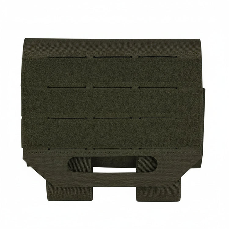Dark green tactical magazine holder on a white background