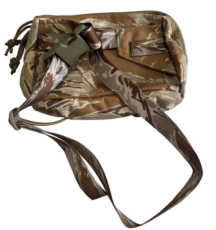 Camouflage pouch with a strap on a white background