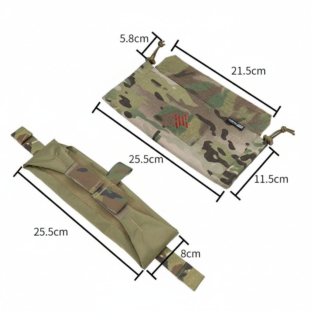 Tactical pouch with measurements on a white background
