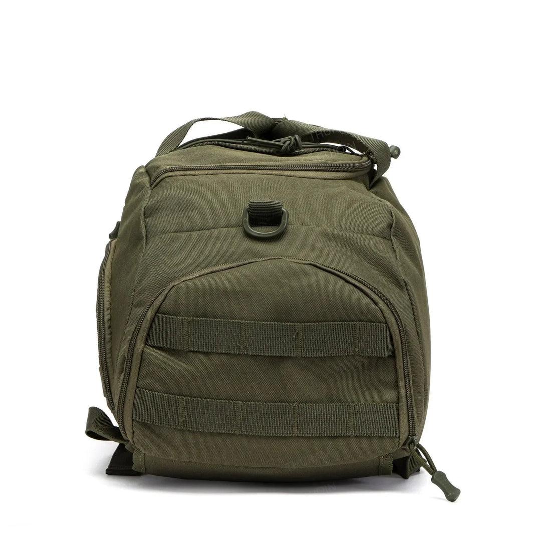 Green tactical backpack on a white background
