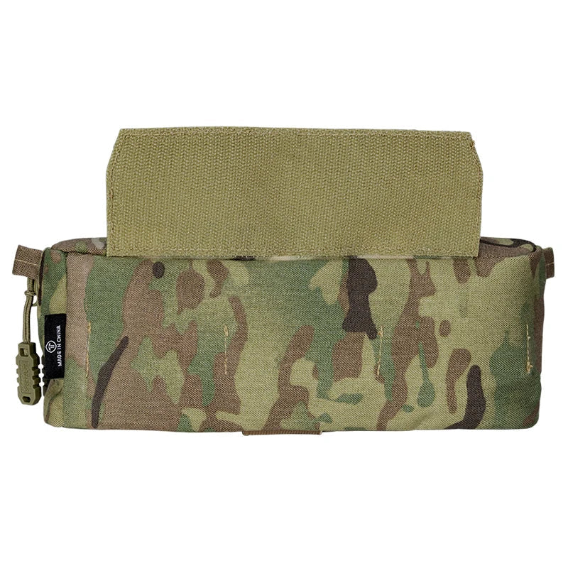 Camouflage pouch with a visible brand logo on a white background